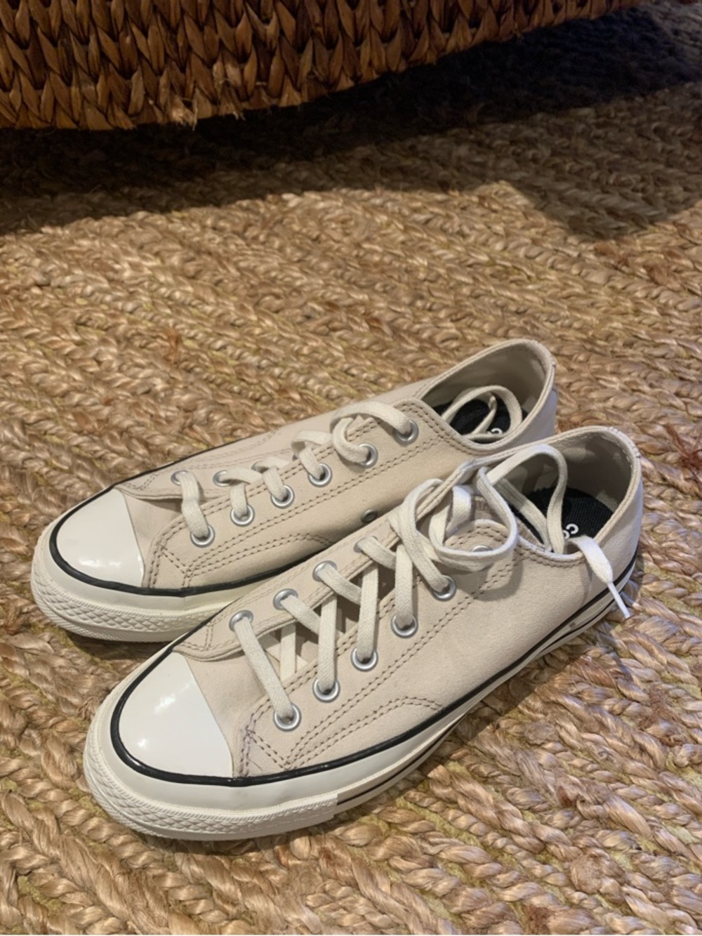 Converse Low-Top Canvas Sneakers in Light Beige and White